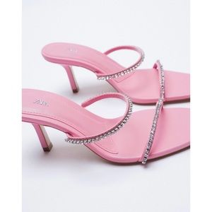 ZARA ABIERTO HEELS BUBBLEGUM BARBIE PINK SPARKLY STRAP HEELED